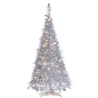 4-ft. Pop Up Pre-Lit Silver Finish Tinsel Artificial Christmas Tree