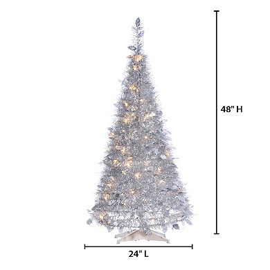 4-ft. Pop Up Pre-Lit Silver Finish Tinsel Artificial Christmas Tree