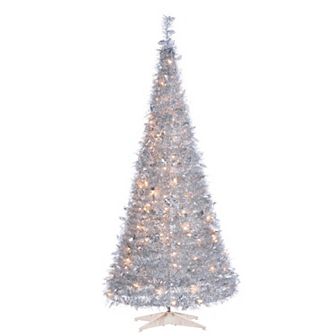 6-ft. Pop Up Pre-Lit Silver Finish Tinsel Artificial Christmas Tree