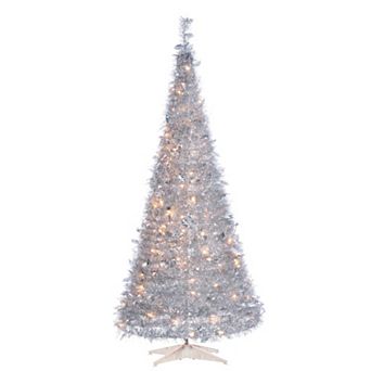 6-ft. Pop Up Pre-Lit Silver Finish Tinsel Artificial Christmas Tree