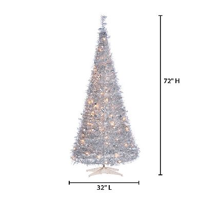 6-ft. Pop Up Pre-Lit Silver Finish Tinsel Artificial Christmas Tree