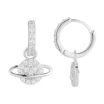 Sunkissed Sterling Cubic Zirconia Planet Hoop Drop Earrings
