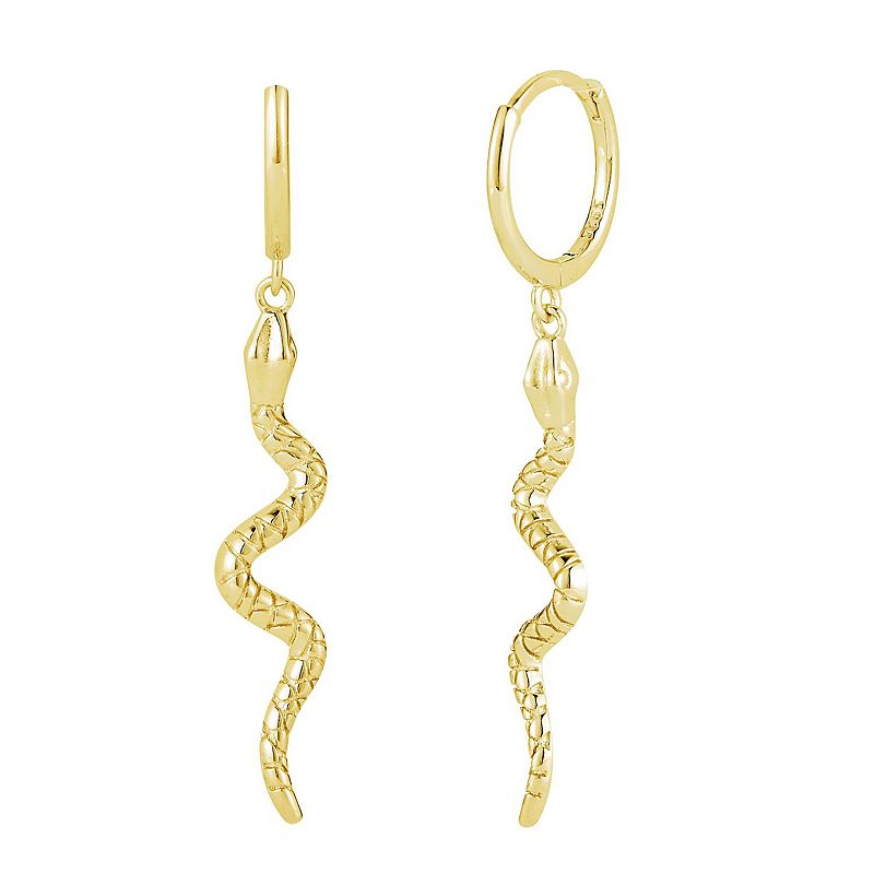 Sunkissed Sterling Snake Hoop Drop Earrings, Womens, Gold