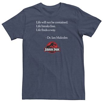 Big & Tall Jurassic Park Life Finds A Way Quote Tee