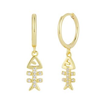 Sunkissed Sterling Cubic Zirconia Fish Skeleton Hoop Drop Earrings