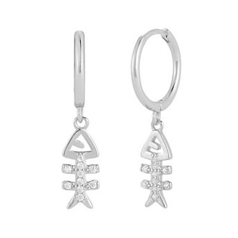 Sunkissed Sterling Cubic Zirconia Fish Skeleton Hoop Drop Earrings