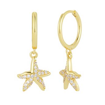 Sunkissed Sterling Cubic Zirconia Starfish Hoop Drop Earrings