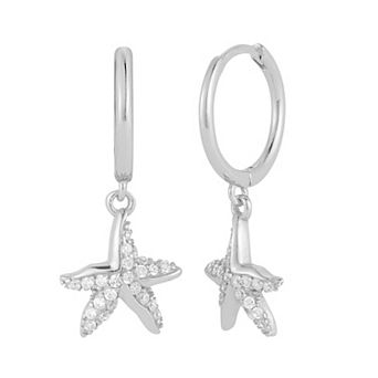 Sunkissed Sterling Cubic Zirconia Starfish Hoop Drop Earrings