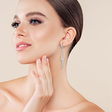 Sunkissed Sterling Cubic Zirconia Lightning Bolt Hoop Drop Earrings
