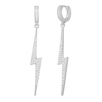 Sunkissed Sterling Cubic Zirconia Lightning Bolt Hoop Drop Earrings