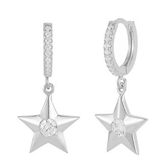 Sunkissed Sterling Cubic Zirconia Star Hoop Drop Earrings