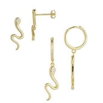 Sunkissed Sterling Cubic Zirconia Snake Stud & Hoop Drop Earring Duo Set