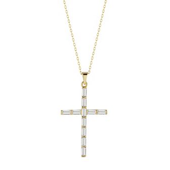 Sunkissed Sterling Baguette-Cut Cubic Zirconia Cross Pendant Necklace