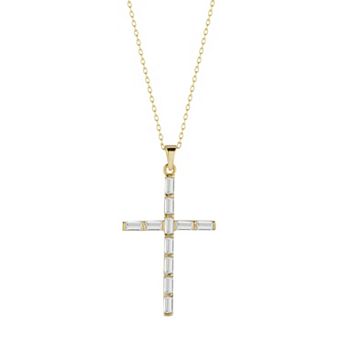 Sunkissed Sterling Baguette-Cut Cubic Zirconia Cross Pendant Necklace