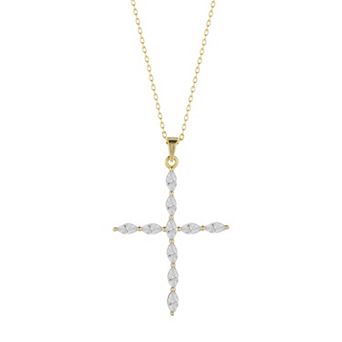 Sunkissed Sterling Marquise-Cut Cubic Zirconia Cross Pendant Necklace