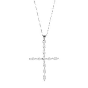 Sunkissed Sterling Marquise-Cut Cubic Zirconia Cross Pendant Necklace