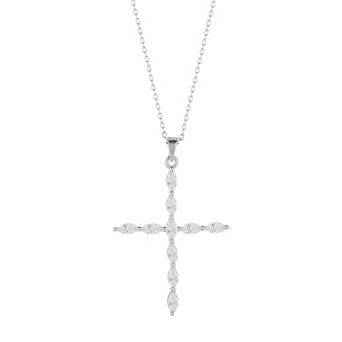Sunkissed Sterling Marquise-Cut Cubic Zirconia Cross Pendant Necklace