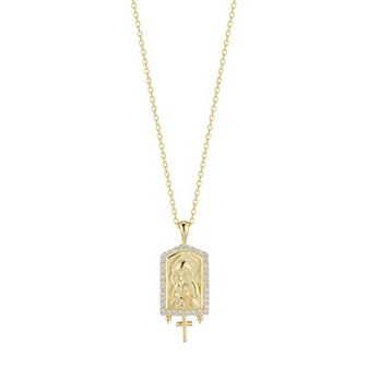 Sunkissed Sterling Cubic Zirconia Virgin Mary Madonna Pendant Necklace