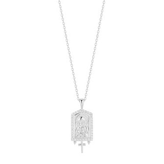 Sunkissed Sterling Cubic Zirconia Virgin Mary Madonna Pendant Necklace