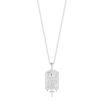 Sunkissed Sterling Cubic Zirconia Virgin Mary Madonna Pendant Necklace