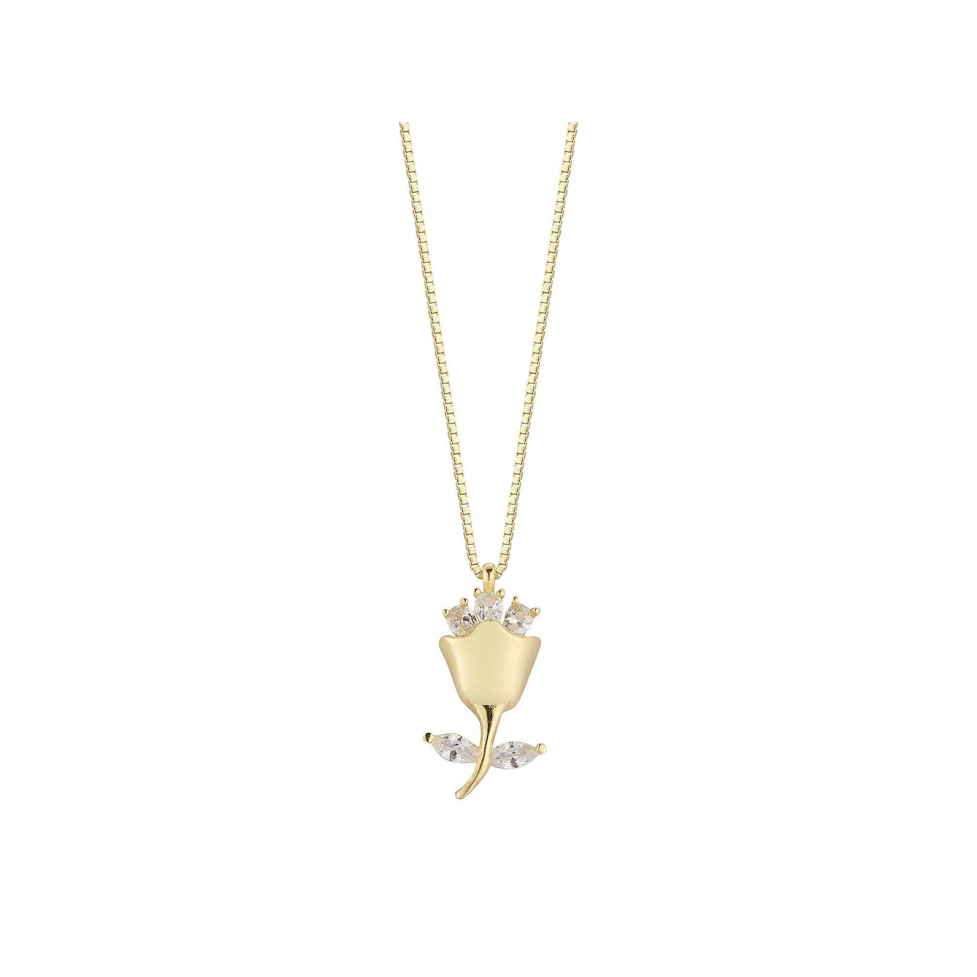 Sunkissed Sterling Cubic Zirconia Rose Pendant Necklace, Womens, Gold Tone