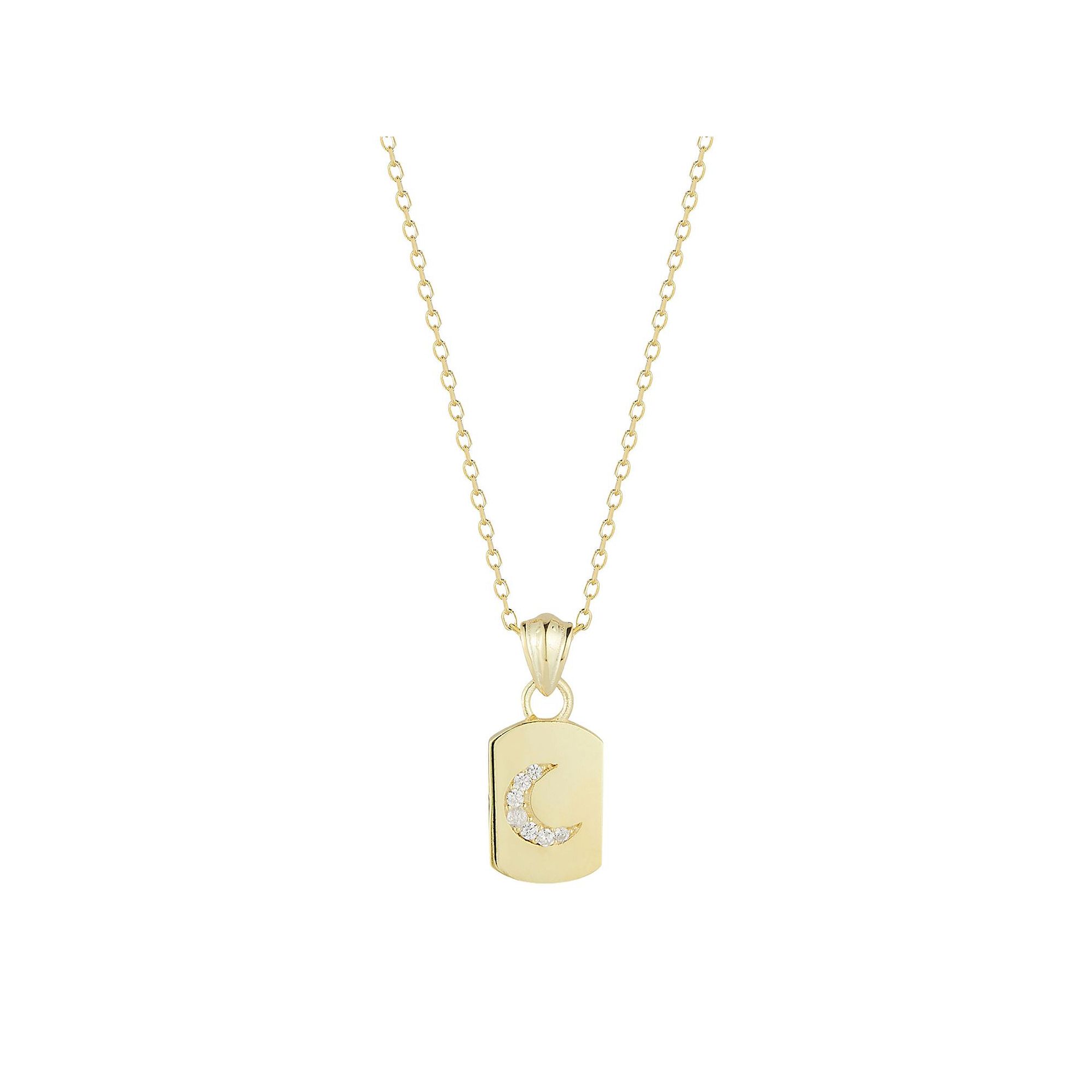 Sunkissed Sterling Cubic Zirconia Crescent Moon Dog Tag Pendant Necklace, W
