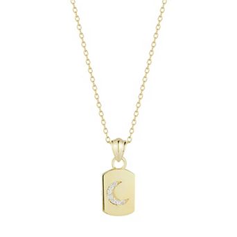 Sunkissed Sterling Cubic Zirconia Crescent Moon Dog Tag Pendant Necklace