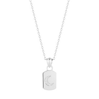 Sunkissed Sterling Cubic Zirconia Crescent Moon Dog Tag Pendant Necklace