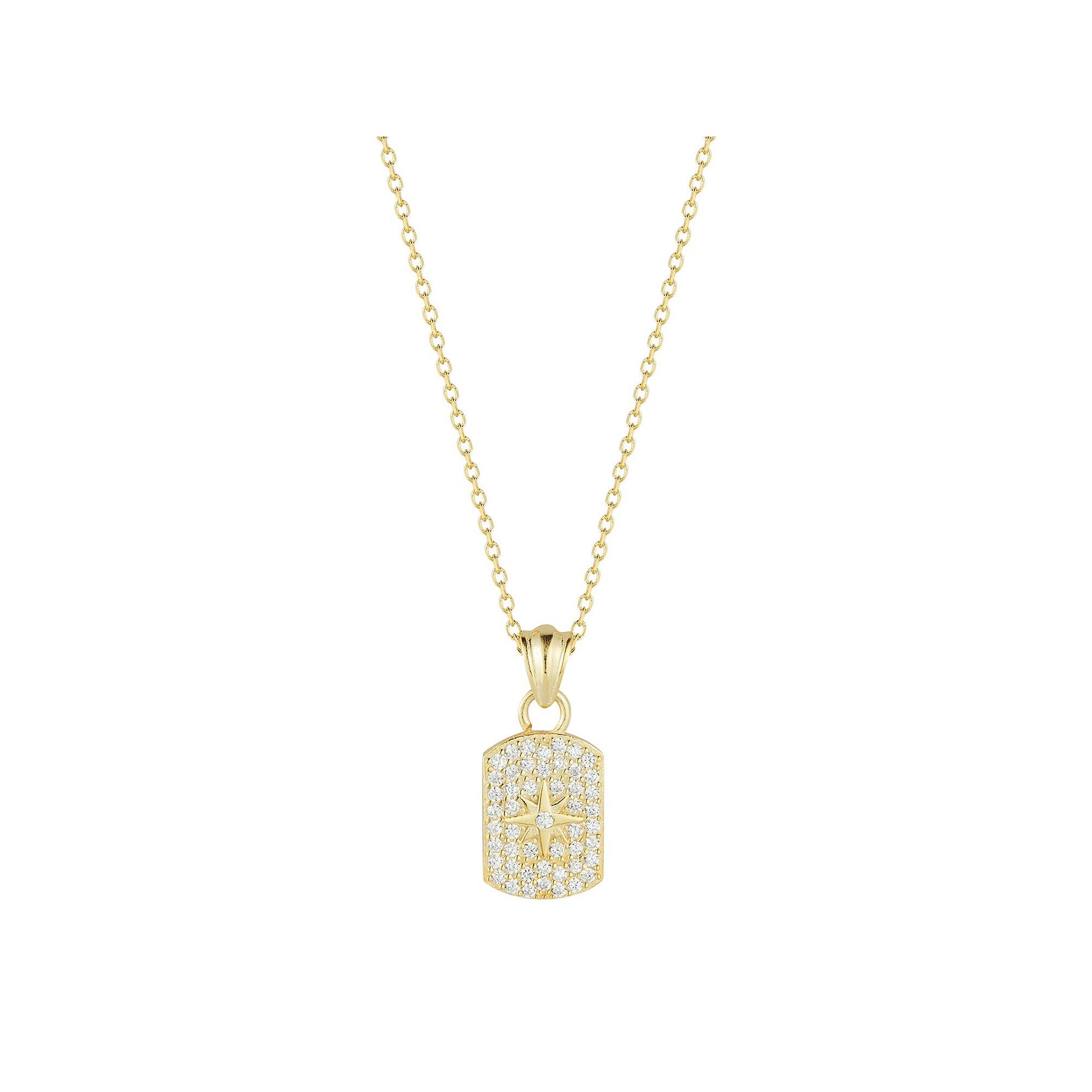 Sunkissed Sterling Cubic Zirconia Pave Star Dog Tag Pendant Necklace, Women