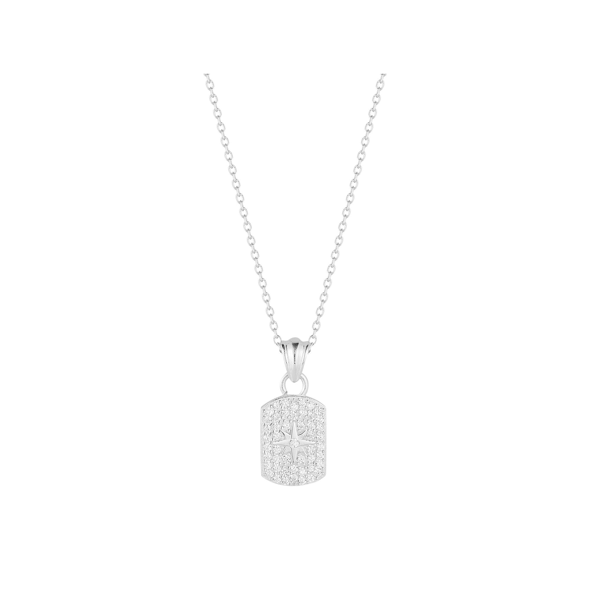 Sunkissed Sterling Cubic Zirconia Pave Star Dog Tag Pendant Necklace, Women