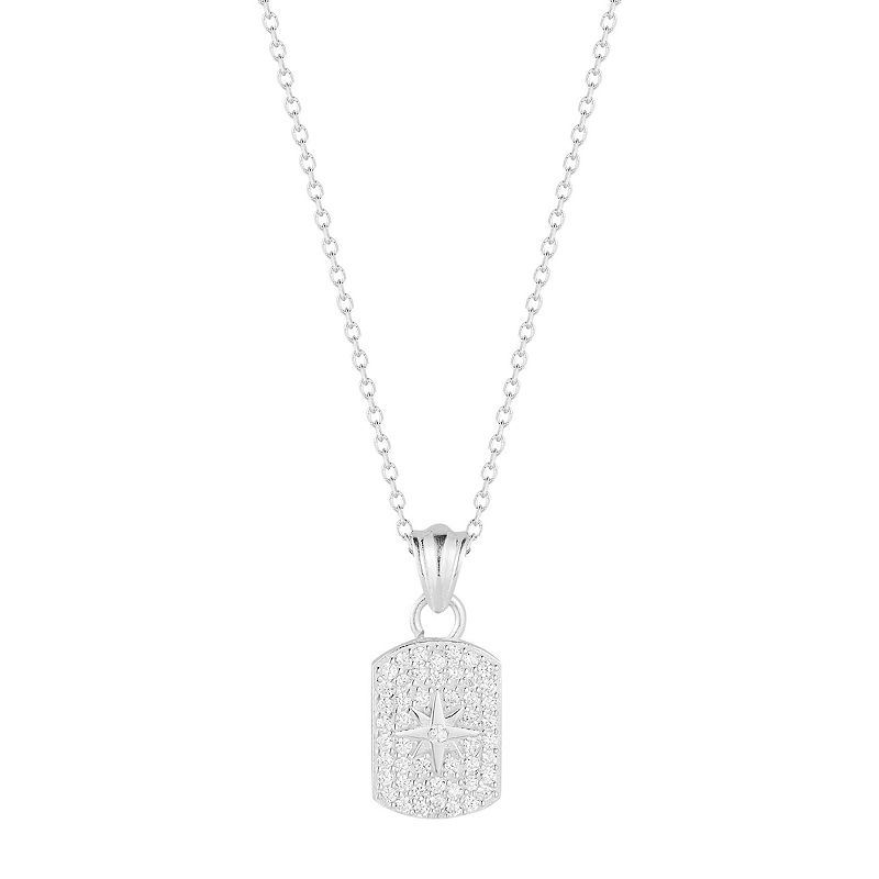 Sunkissed Sterling Cubic Zirconia Pave Star Dog Tag Pendant Necklace, Women