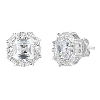 Sunkissed Sterling Cubic Zirconia Hexagonal Cluster Stud Earrings