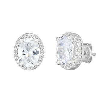 Sunkissed Sterling Cubic Zirconia Oval Halo Stud Earrings