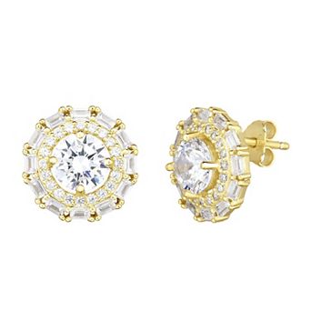Sunkissed Sterling 14k Gold Over Silver Cubic Zirconia Double Halo Stud Earrings