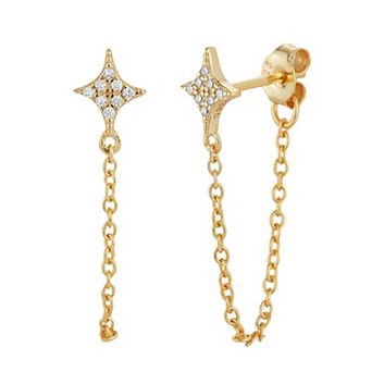 Sunkissed Sterling Cubic Zirconia Star Chain Drop Stud Earrings
