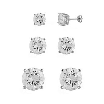 Sunkissed Sterling Round Cubic Zirconia Stud Earring Trio Set