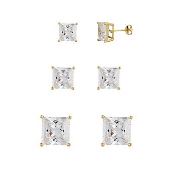 Sunkissed Sterling Square Cubic Zirconia Stud Earring Trio Set