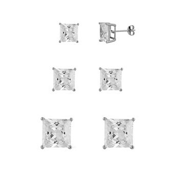 Sunkissed Sterling Square Cubic Zirconia Stud Earring Trio Set