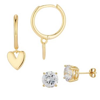 Sunkissed Sterling Heart Drop Hoop & Cubic Zirconia Stud Earring Duo Set