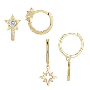 Sunkissed Sterling 14k Gold Over Silver Cubic Zirconia Star Hoop Earring Duo Set