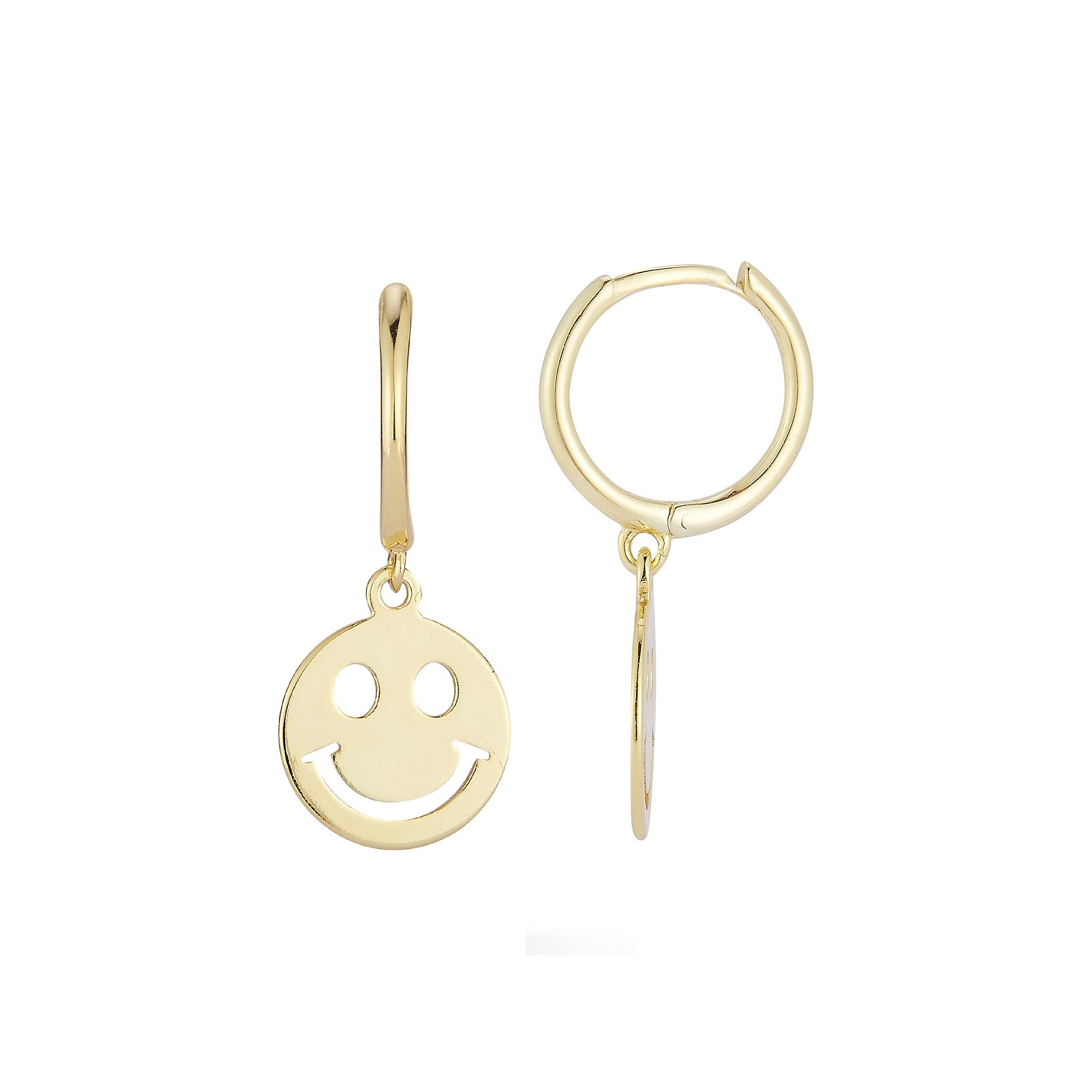 Sunkissed Sterling Smiley Face Hoop Drop Earrings, Womens, Gold Tone