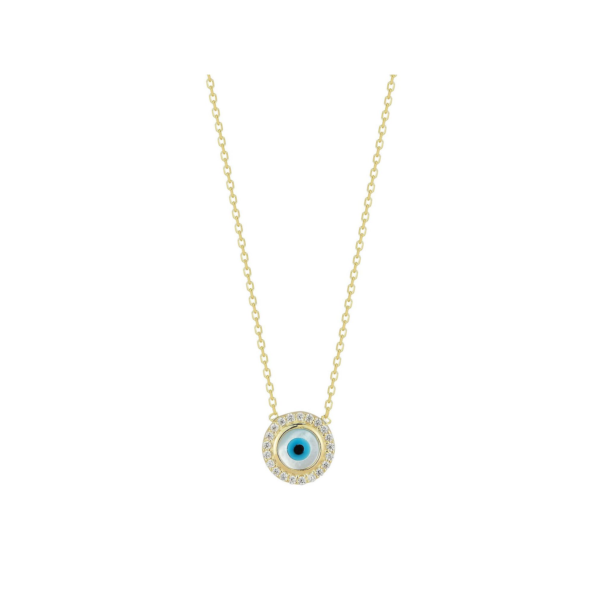 Sunkissed Sterling Mother-of-Pearl Evil Eye Cubic Zirconia Halo Necklace, W