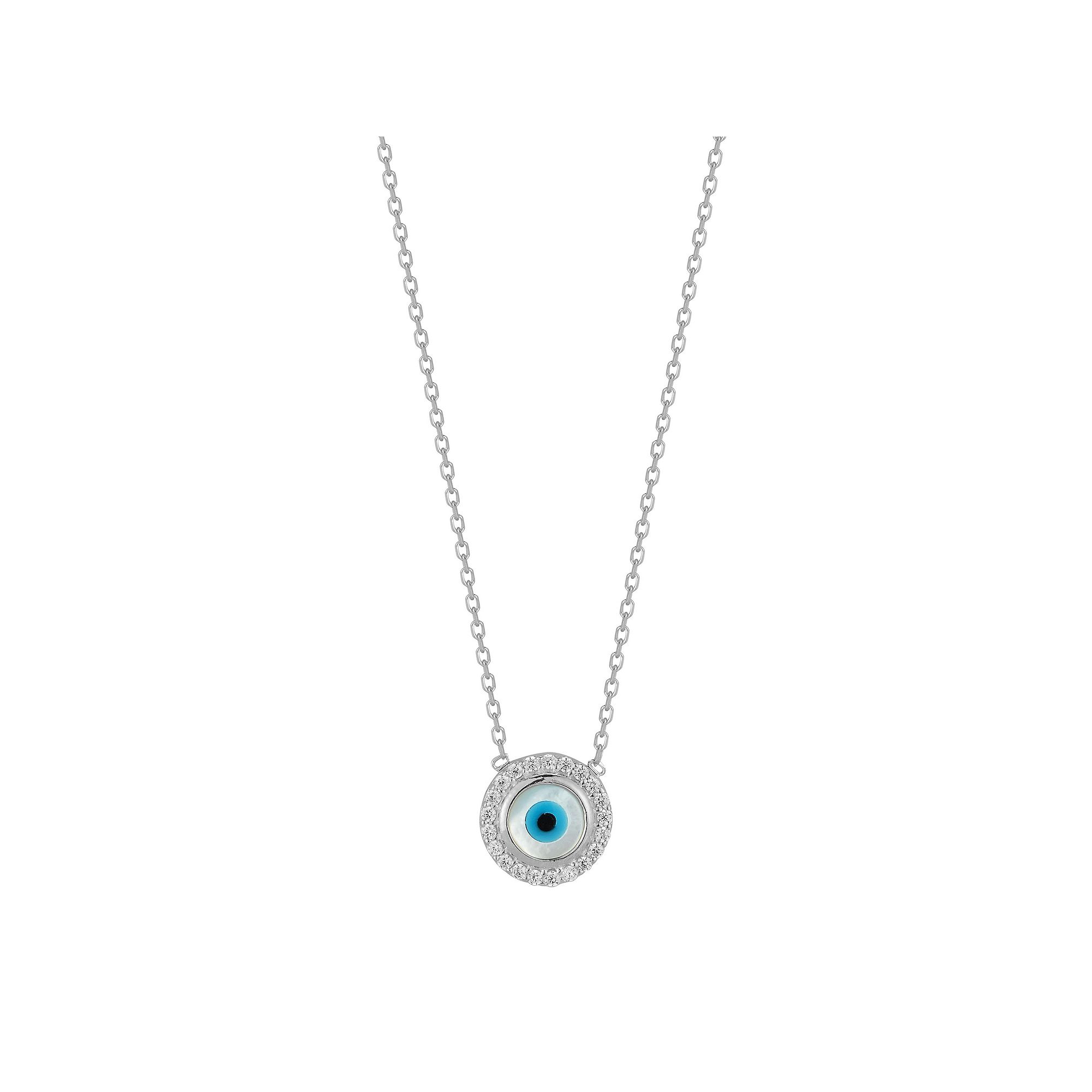 Sunkissed Sterling Mother-of-Pearl Evil Eye Cubic Zirconia Halo Necklace, W