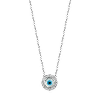 Sunkissed Sterling Mother-of-Pearl Evil Eye Cubic Zirconia Halo Necklace