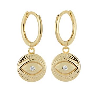 Sunkissed Sterling Evil Eye Cubic Zirconia Hoop Drop Earrings