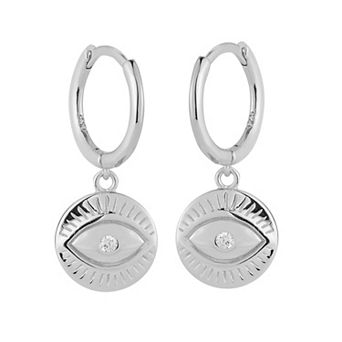 Sunkissed Sterling Evil Eye Cubic Zirconia Hoop Drop Earrings