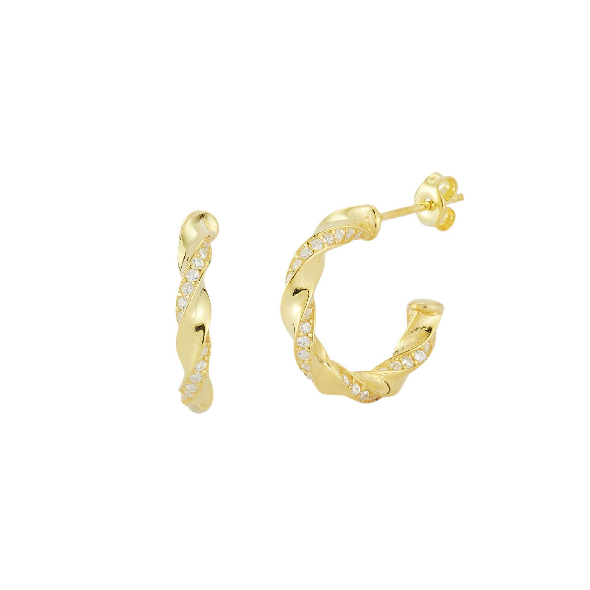 Sunkissed Sterling Cubic Zirconia Twist C-Hoop Earrings, Womens, Gold Tone