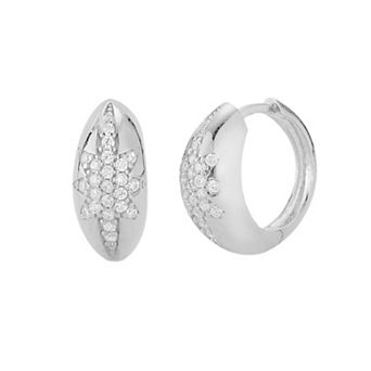 Sunkissed Sterling Star Cubic Zirconia Pave Hoop Earrings