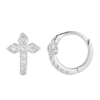 Sunkissed Sterling Cubic Zirconia Cross Hoop Earrings
