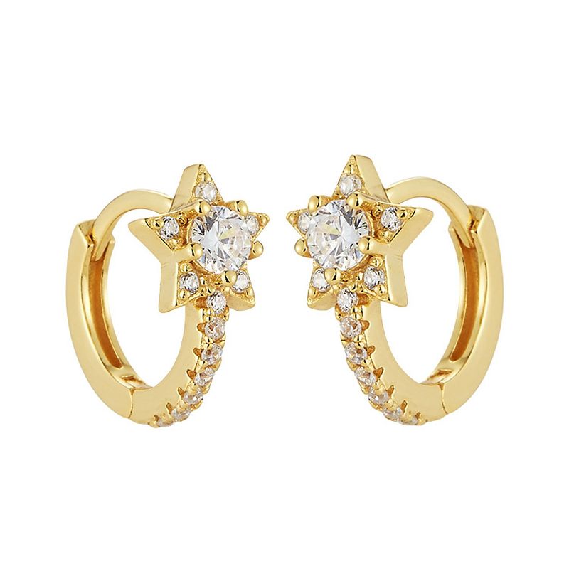Sunkissed Sterling Cubic Zirconia Star Hoop Earrings, Womens, Gold